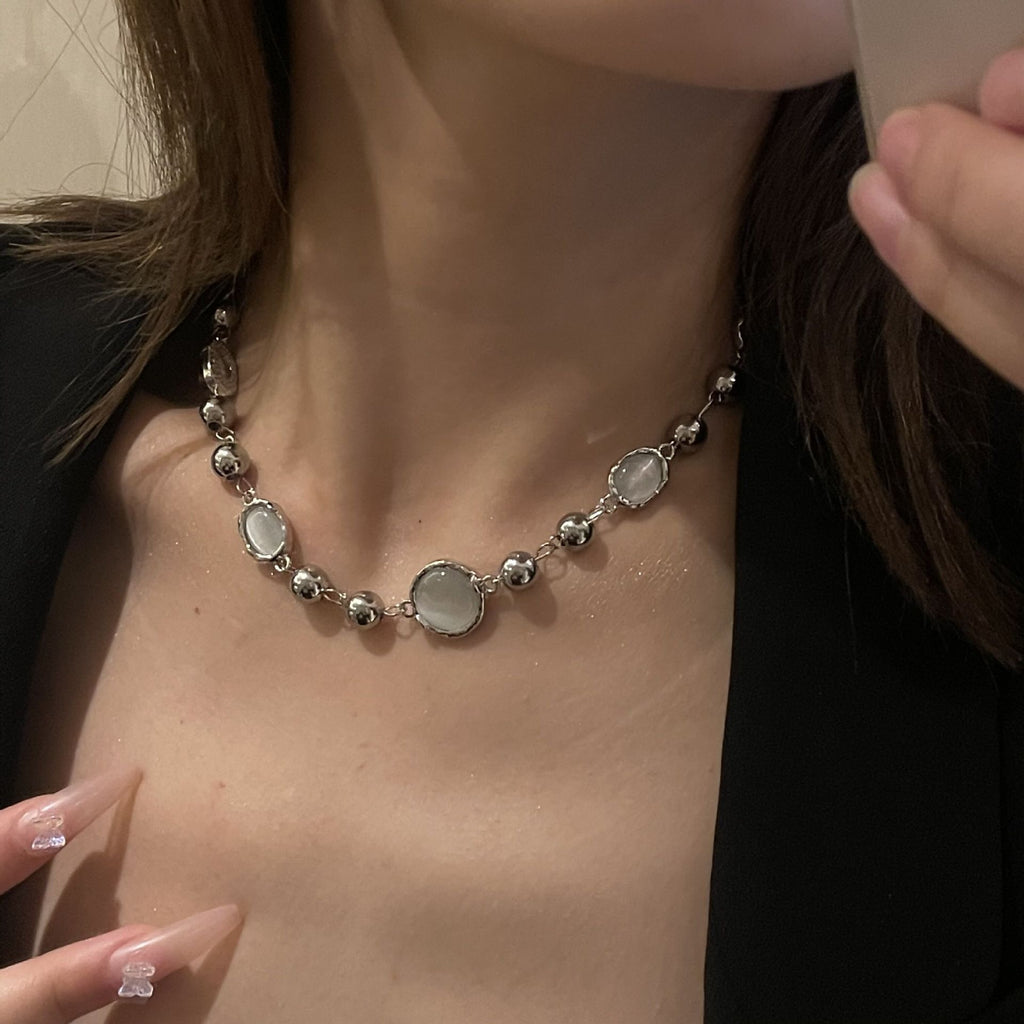 Silver Round Gemstone Necklace