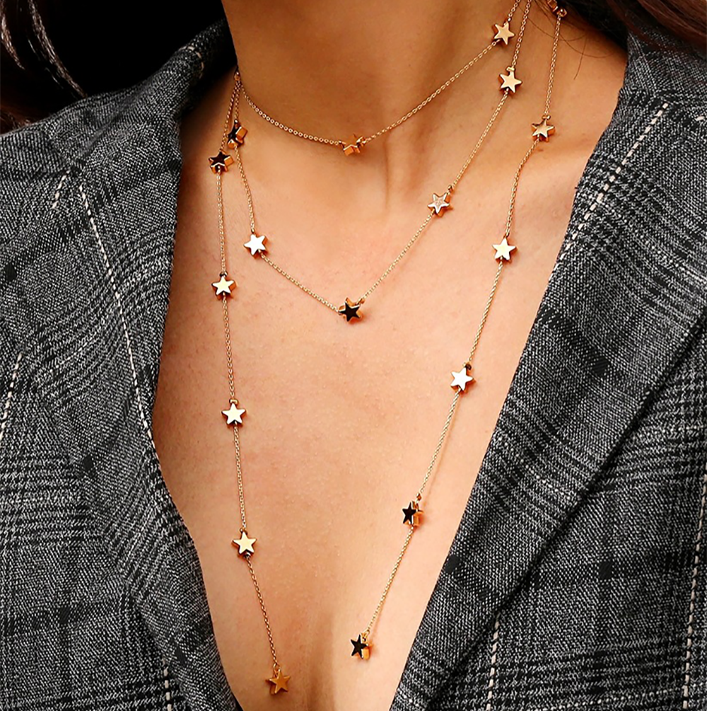 Star Pendant Tassel Multi-layer Necklace