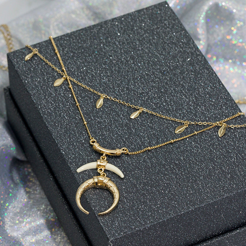 Star & Moon Leaf Pendant Necklace