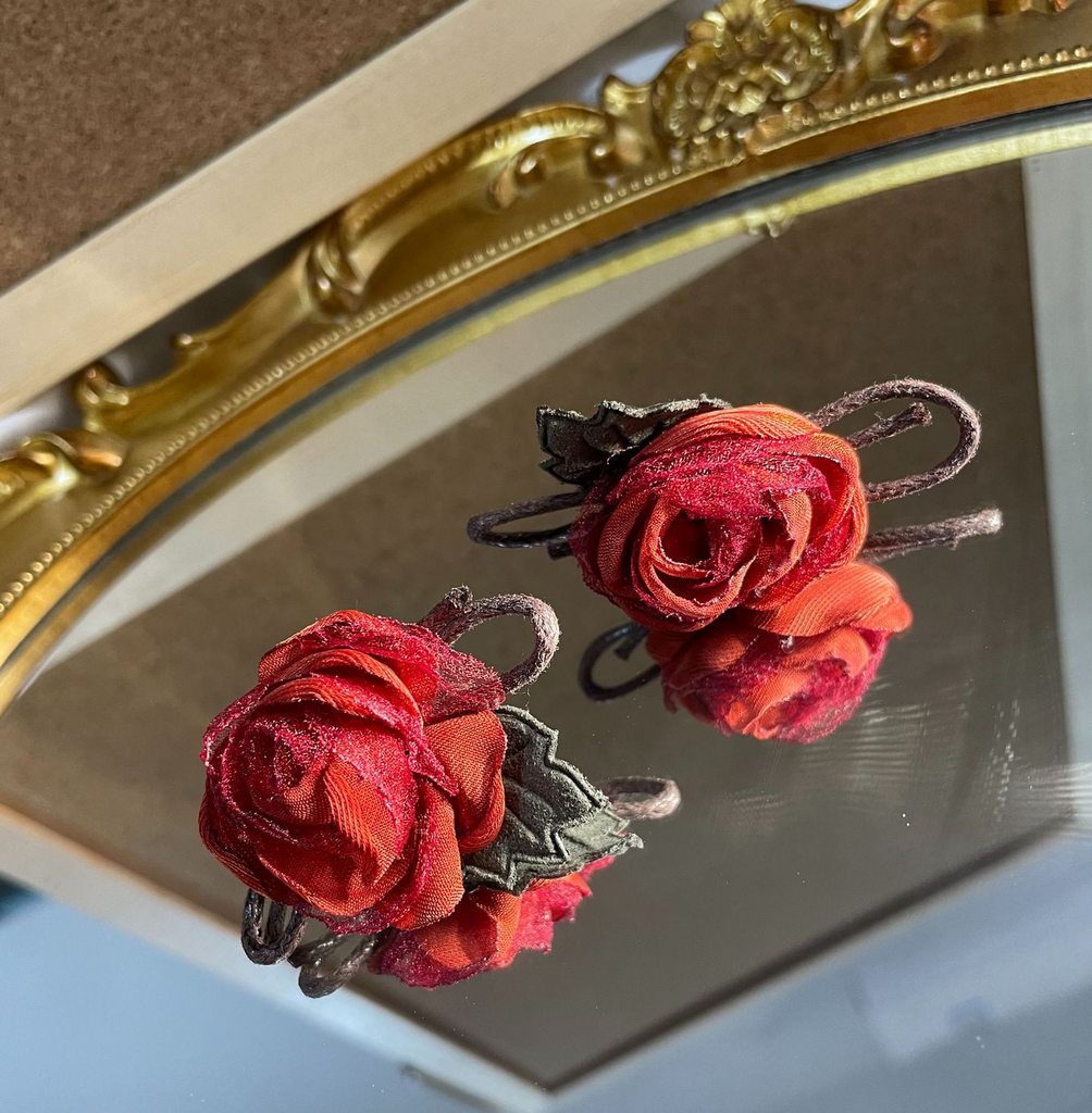Boucles d'Oreilles Rose Tissu Tricolore
