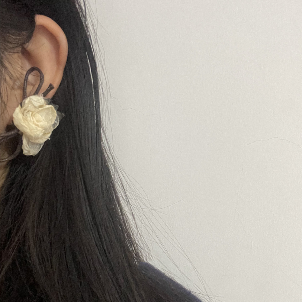 Tri-color Fabric Rose Earrings