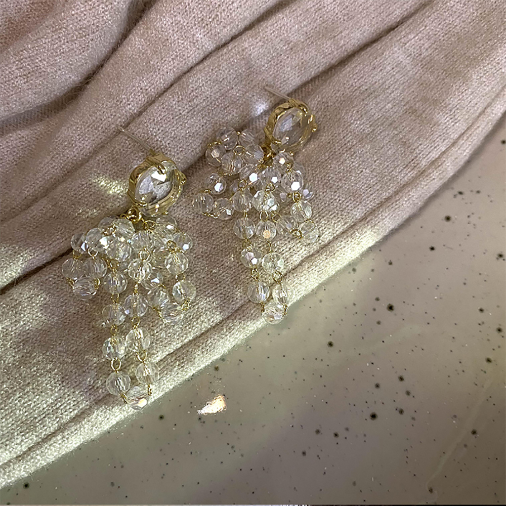 Boucles d'oreilles vintage à pampilles en perles de cristal