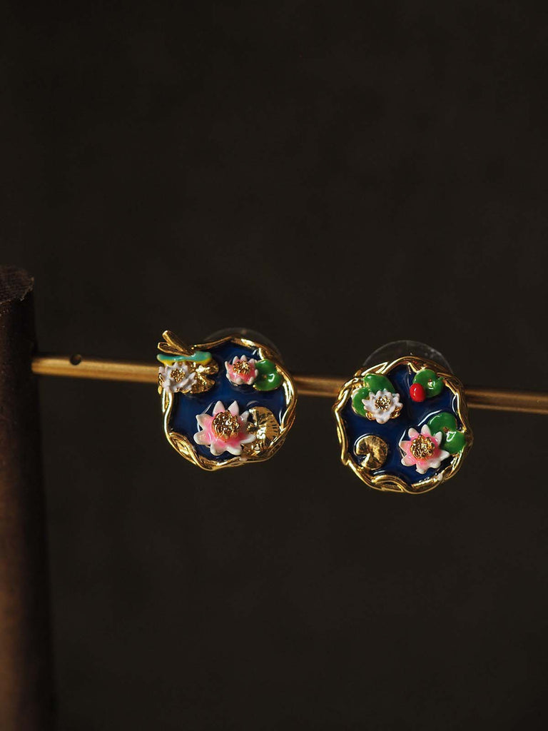 Vintage Lotus Dragonfly Earrings