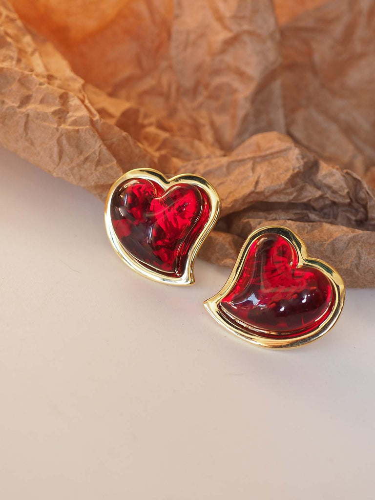 Vintage Red Heart Earrings