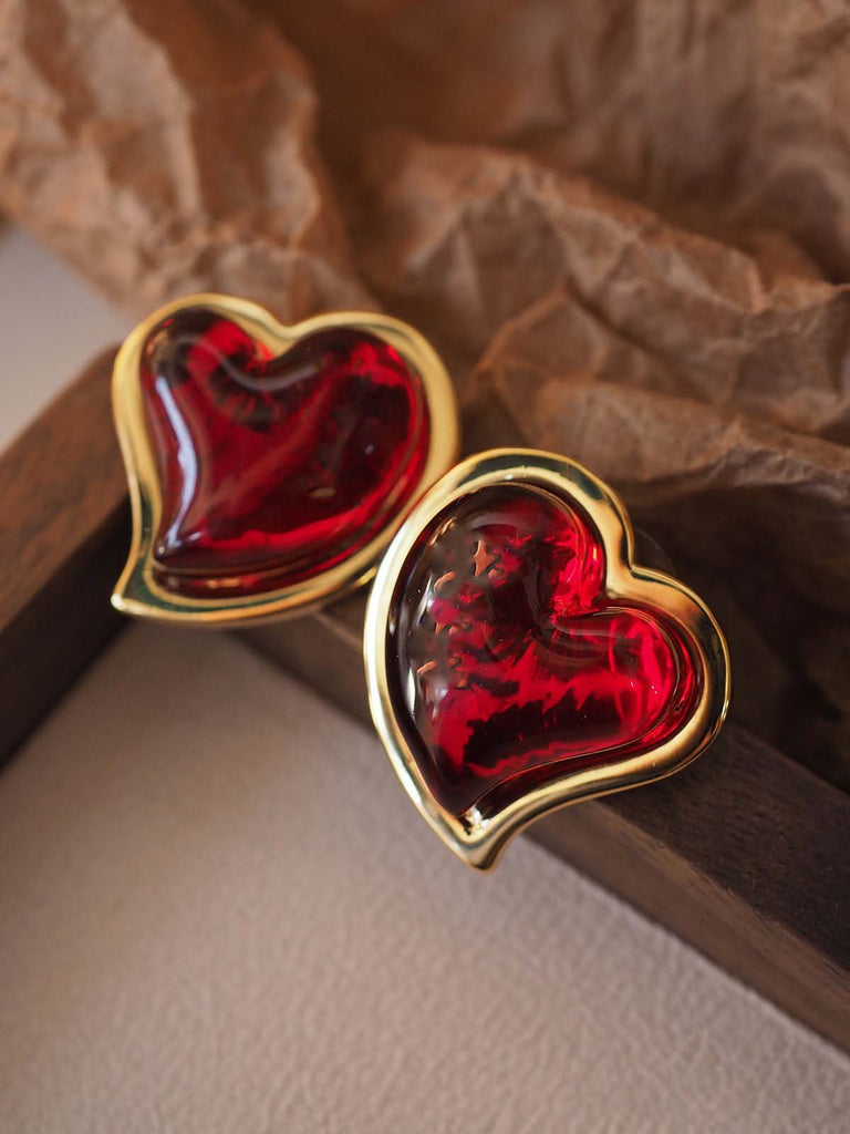 Vintage Red Heart Earrings