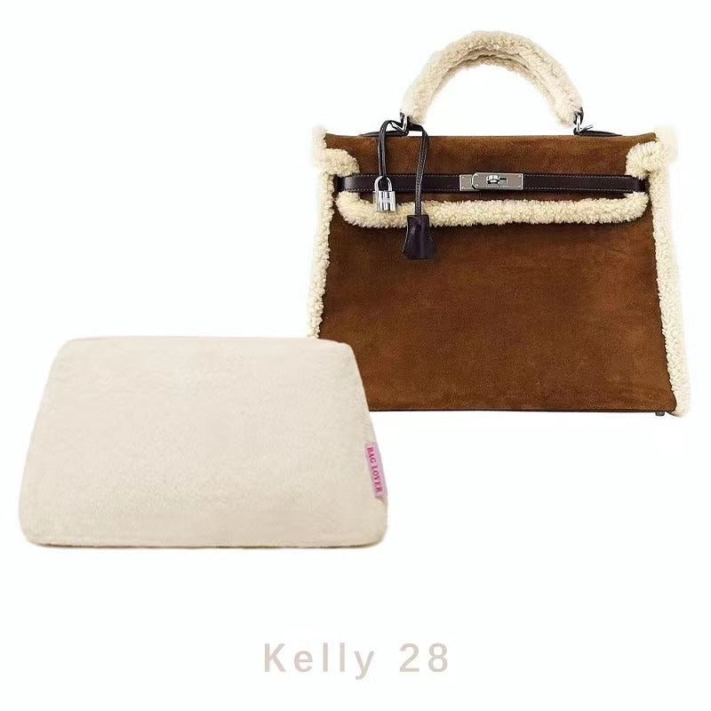Cream White Faux Fur Pillow Luxury Bag Shaper For Hermès Kelly 25/28/32