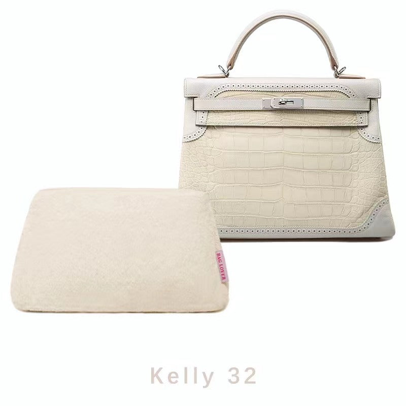 Cream White Faux Fur Pillow Luxury Bag Shaper For Hermès Kelly 25/28/32