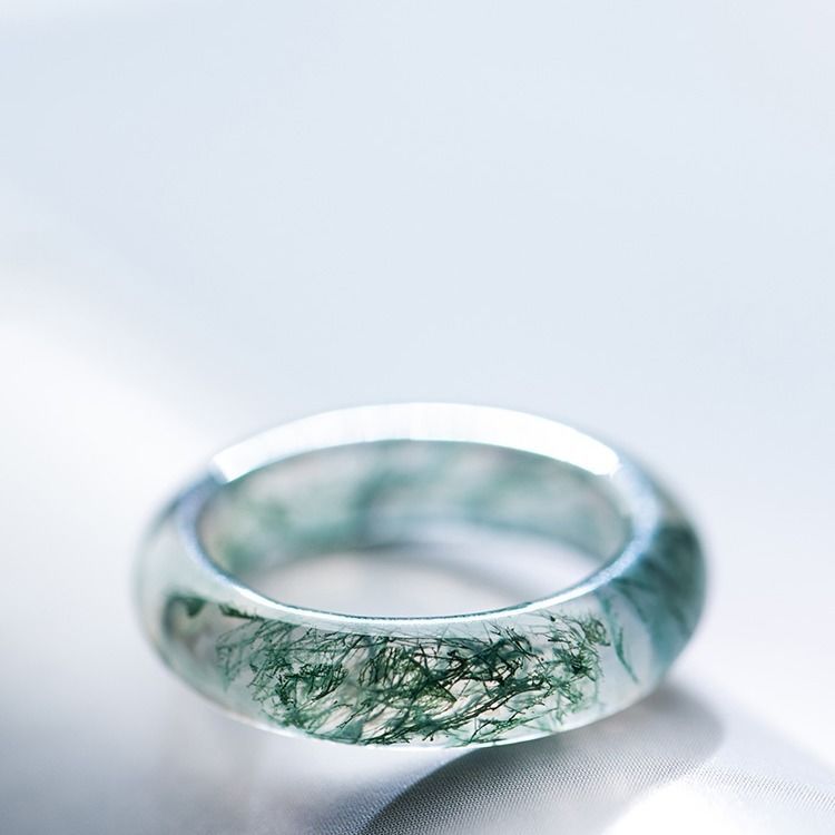 Moss agate ring Green mossy stone
